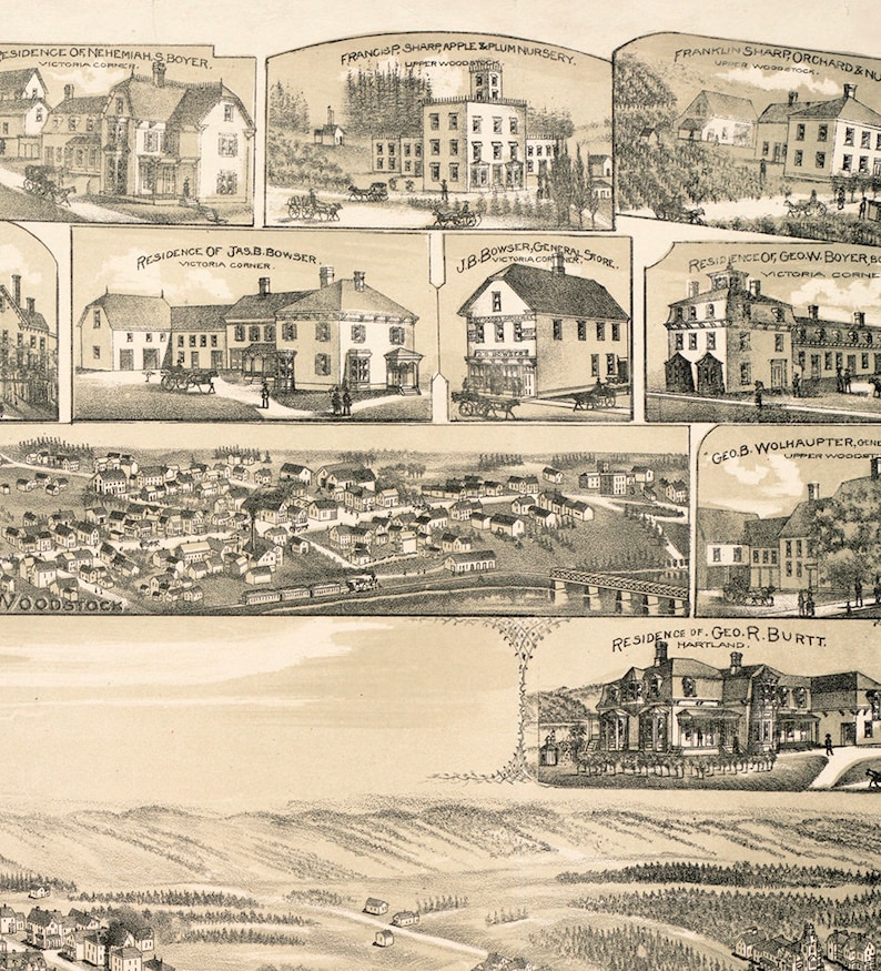 Map of Woodstock New Brunswick Canada in 1889. Reproduction Etsy