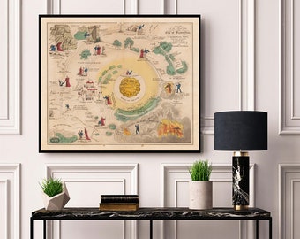 Impresión del Mapa del Progreso del Peregrino (1850): Ilustración del Camino de la Ciudad de la Destrucción a la Ciudad Celestial – Reproducción de Arte Cristiano Vintage