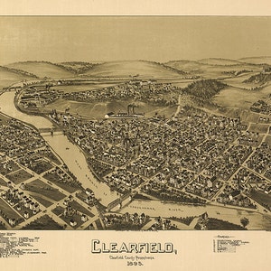 Karte von Clearfield, Clearfield County, Pennsylvania PA. 1897. Vintage Landkarte Restaurierung Haus-Deco-Stil alte Wandkarte