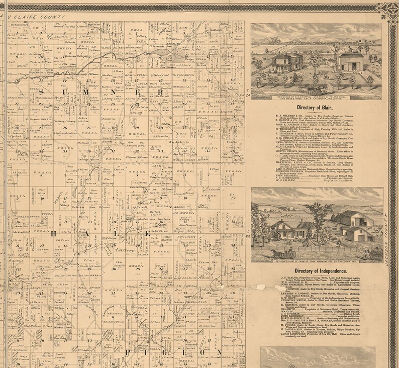 Map of Trempealeau County Wisconsin WI 1877. Home Deco Style Etsy