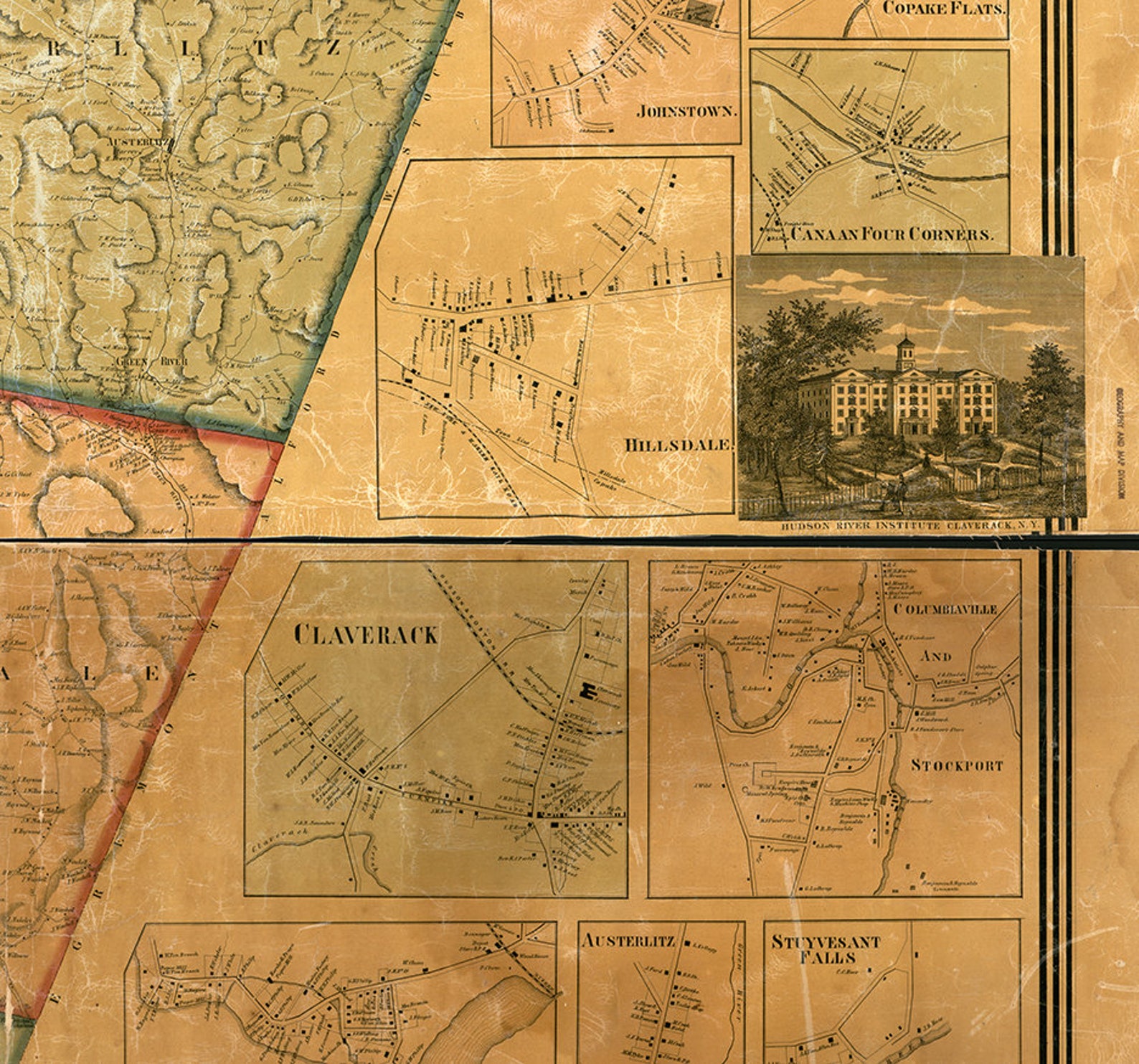 Map of Columbia County New York NY 1858 Restoration Etsy
