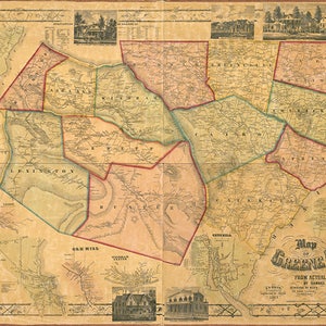Karte von Greene County, N.Y. 1856 Vintage Restaurierung Hardware home-Deco-Stil alte Wand Reproduktion Karte