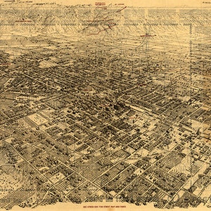 City of Pasadena, Los Angeles Co., California (CA), 1903.  Vintage restoration hardware home Deco Style old wall reproduction map print.