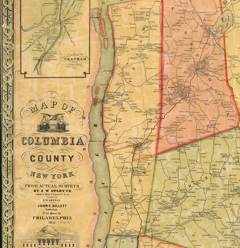 Map of Columbia County New York NY 1851 Restoration Etsy