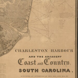 Coast Survey of Charleston Harbor, South Carolina SC 1823, 1824, 1825. Vintage restoration hardware home Deco wall reproduction map print. image 5