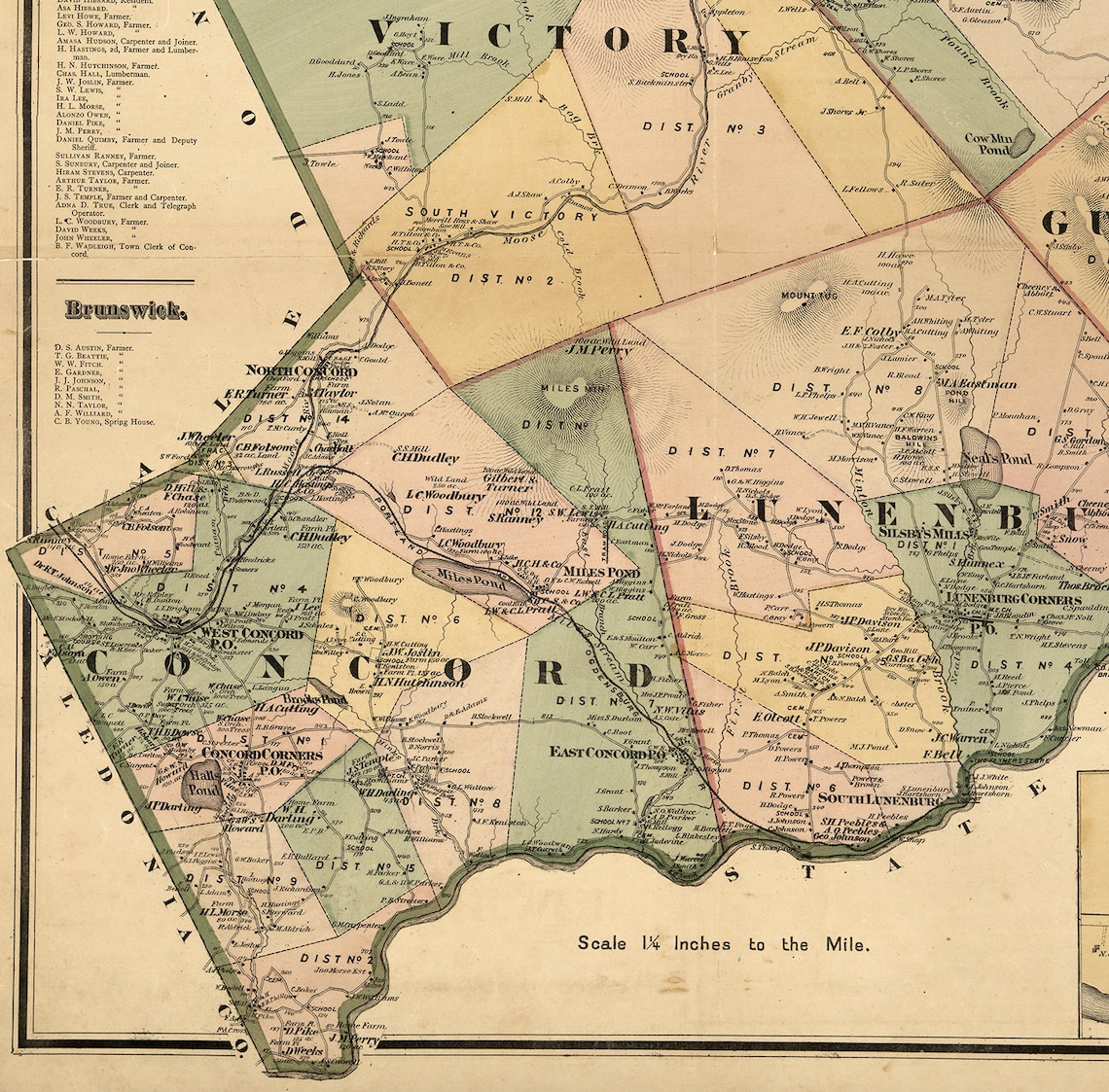 Map of Essex County Vermont. 1878. Vintage home Deco Style Etsy