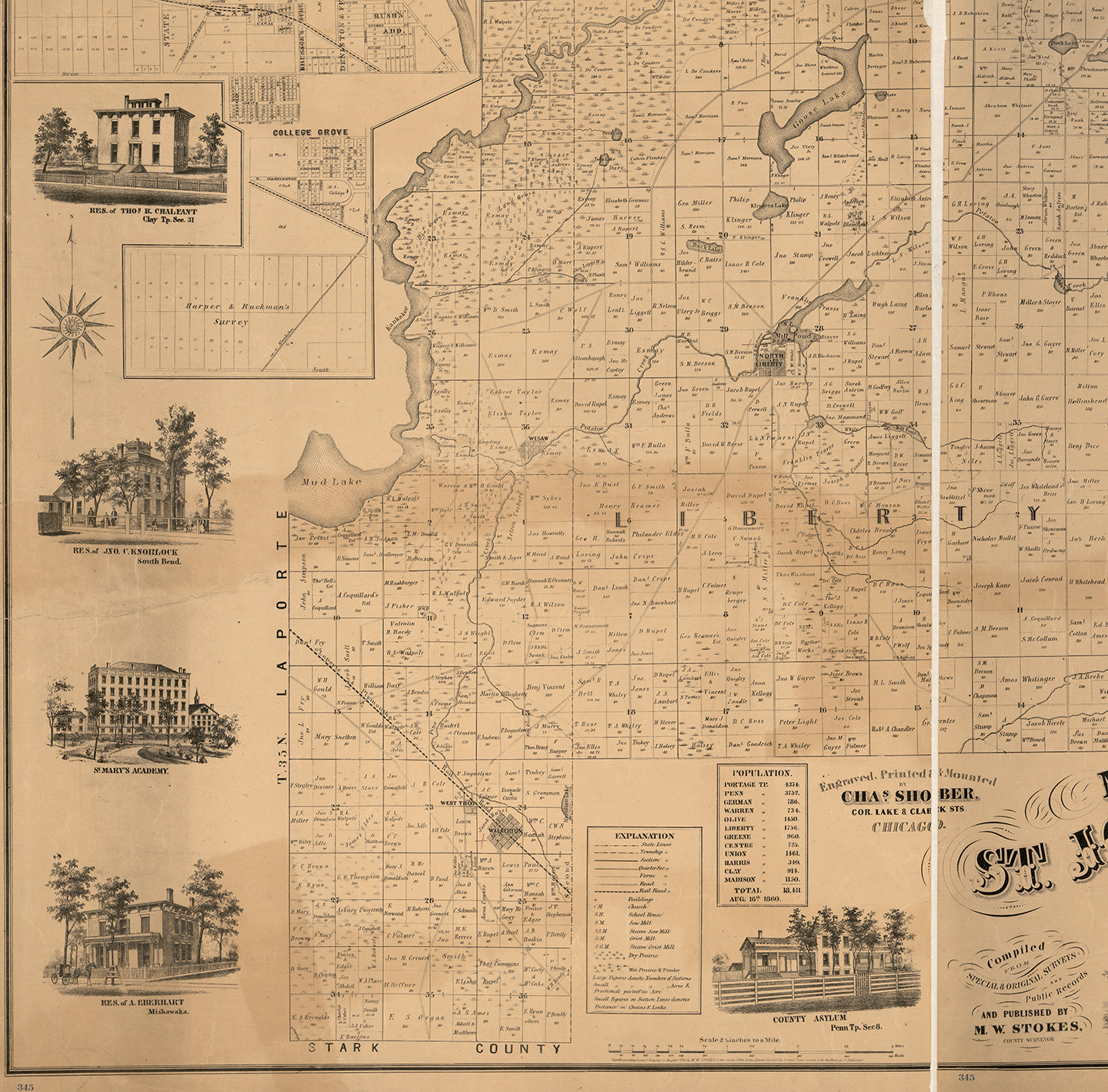 Map of St. Joseph County Indiana. 1863. Vintage Restoration Etsy UK