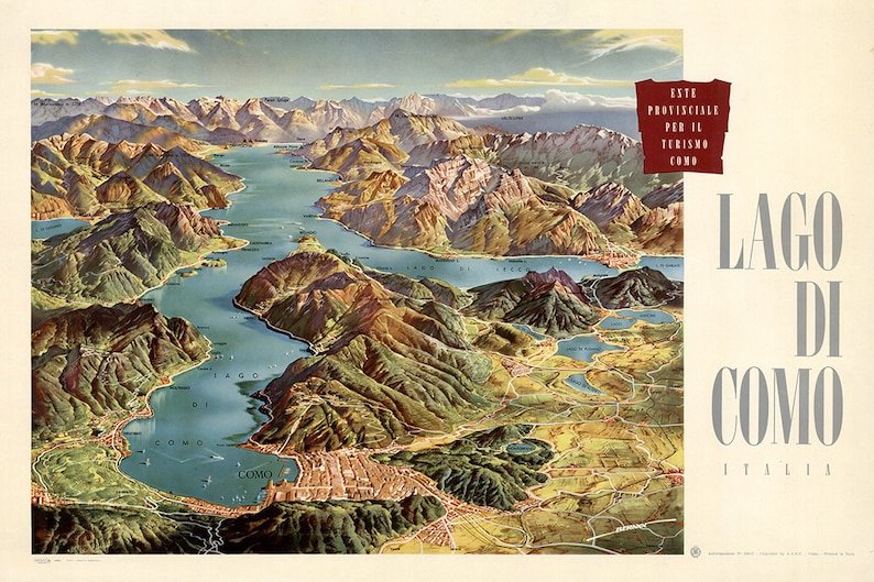 Carte du lac de Côme Italie. Lago di Como Italie. Ente Etsy France