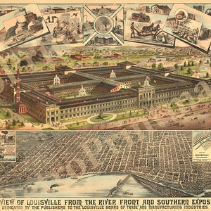Louisville, Flussfront und Southern Exposition, 1883 Enthält illus. und Karte von Louisville und seine Umgebung Reproduktion karte.