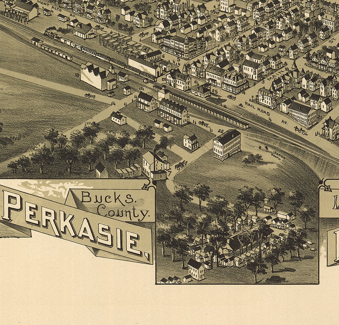 Map of Perkasie Bucks Co. Pennsylvania PA 1894. Restoration Etsy