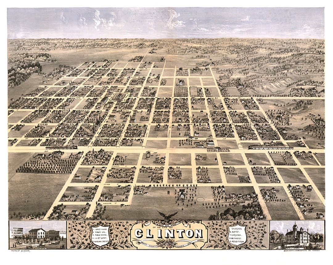 Clinton, Dewitt County, Illinois 1869. Vintage Restoration Hardware