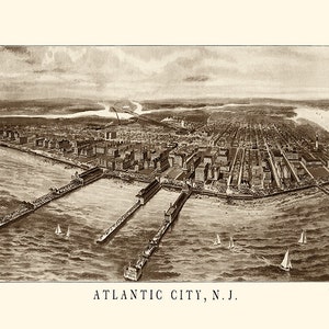 Atlantic City, Nueva Jersey (NJ) 1905; Reproducción de un mapa ilustrado vintage. NJ0006