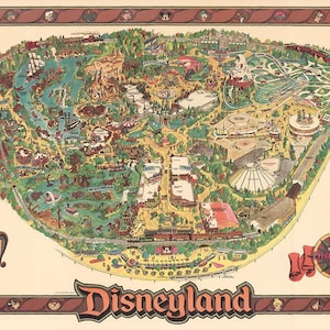 Disneyland Map - Panorama-Vogelansicht-Karte von Disneyland. Vintage-Restaurierung Hardware-home Deco-Stil alte Wand Reproduktion Karte Drucken.