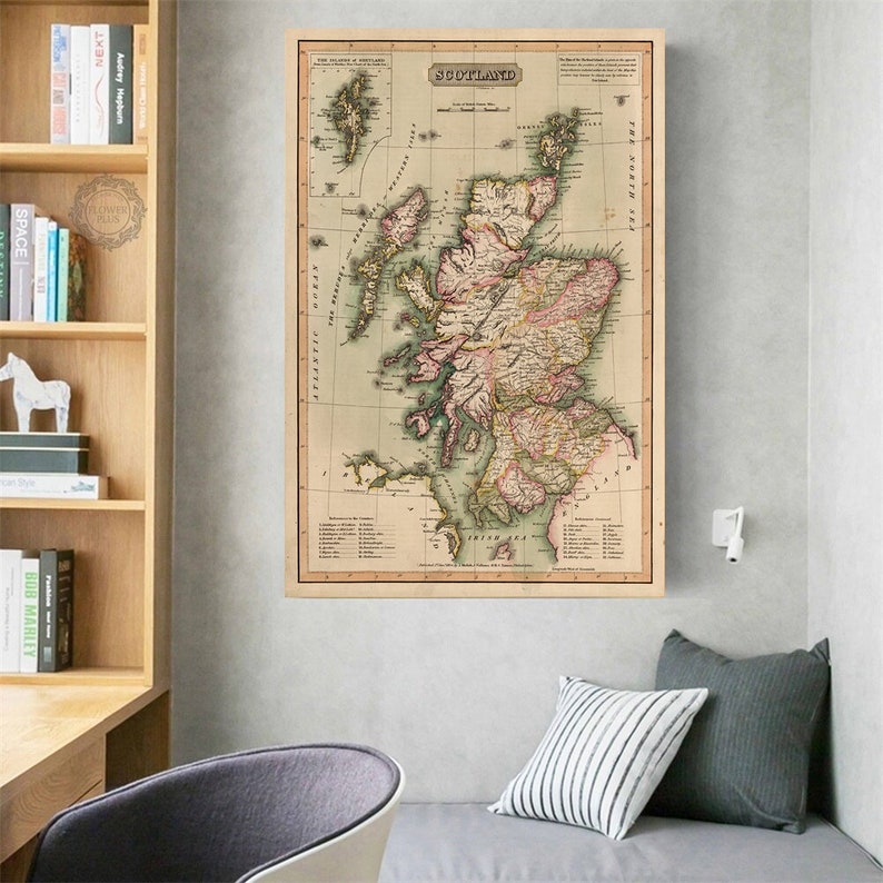 Map of Scotland 1814. Vintage Restoration Hardware Home Deco Style Old ...