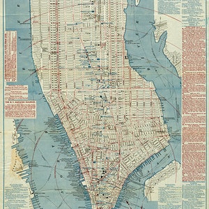 Mapa de Manhattan al sur de la calle 63, Nueva York 1877.  Restauración Ferretería Hogar Deco Estilo Antigua Pared Giclee Reproducción.