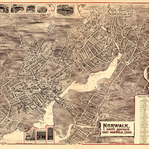 Norwalk, South Norwalk, und East Norwalk, Fairfield County, Conn., Connneticut CT Landis &ucky. O.H. Bailey. Vintage Landkarte aus der Vogelperspektive