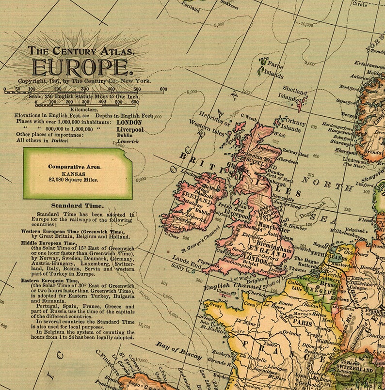 Map of Europe 1897. Restoration Hardware Home Deco Style Old Etsy