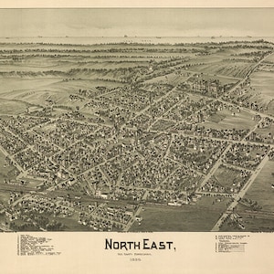 Carte du Nord-Est, Comté d’Erie, Pennsylvanie, PA 1896. vintage Home Deco Style Old Wall Giclee Reproduction.