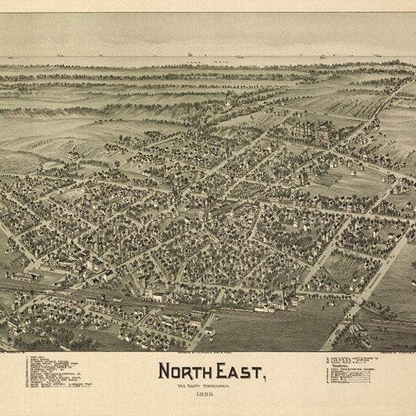 Map of North East, Erie County, Pennsylvania, PA 1896. Vintage Home Deco Style Old Wall Giclee Reproduction.