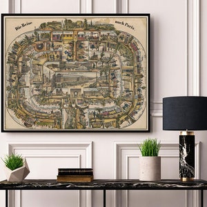 Die reise nach Paris (Trip to Paris). Game Board. Vintage reproduction