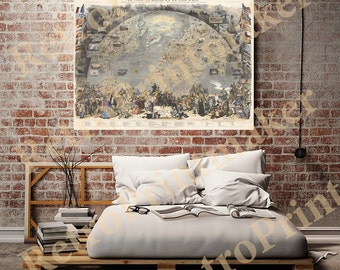 Mapa del Viejo Mundo 1876 Le Tour du Monde. Impresión de mapa de reproducción de pared antigua de estilo decorativo para el hogar, con hardware de restauración vintage.