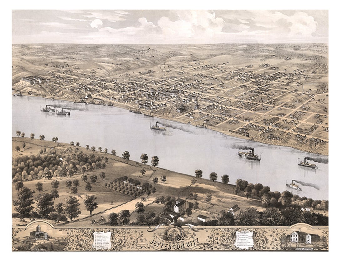 Jefferson City, the Capitol of Missouri MO 1869 Vintage Restoration