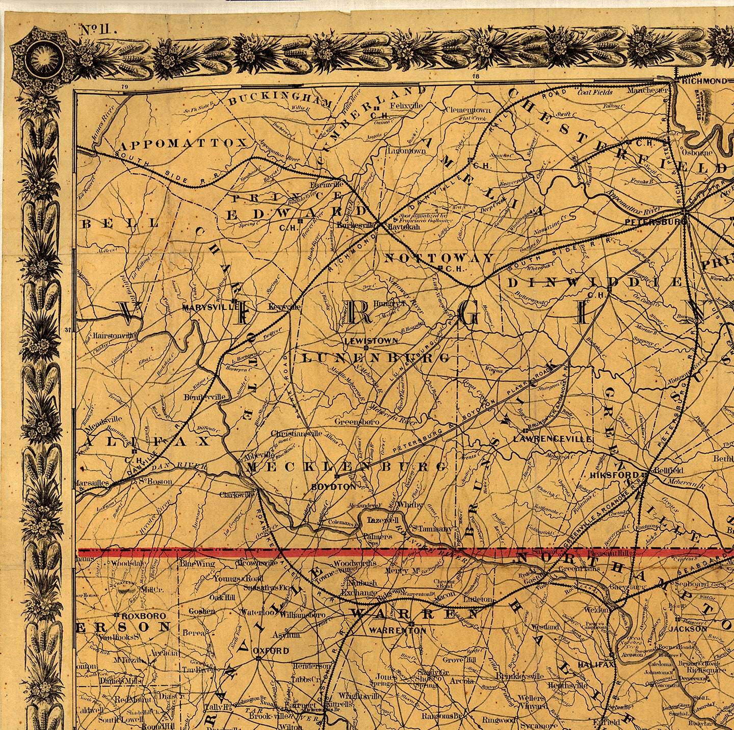 Map of Eastern North Carolina with part of Virginia and South | Etsy