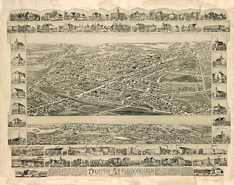 Map of North Attleborough (Attleboro), Bristol County, Massachusetts (MA.) 1891. Restoration Hardware Old Wall Map. Vintage Reproduction.