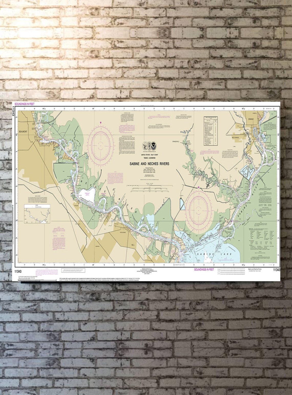 Sabine and Neches Rivers Louisiana Texas Nautical Wall Art Reproduction ...