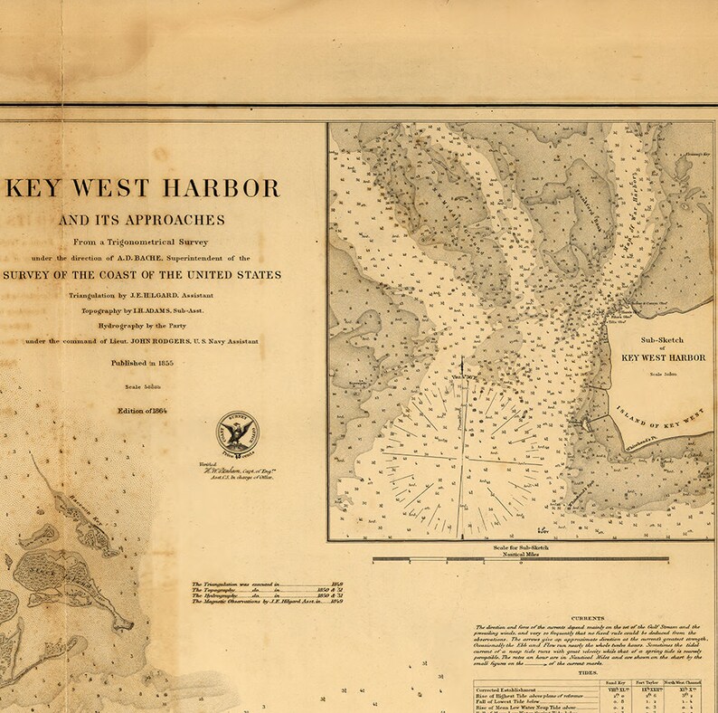 Nautical Charts of Key West Harbor Florida FL 1864. Etsy