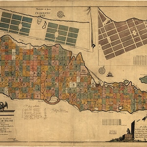 Mapa de St. Croix, Ilhas Virgens, 1754. Restauração de ferragens, estilo decoração para casa, parede antiga, reimpressão vintage.