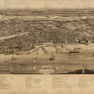 Karte von St. Augustine, St. Johns Co., Florida, FL 1884.  Vintage Restaurierung Hardware Zu Hause Deco Style alte Wand Reproduktion Karte drucken.