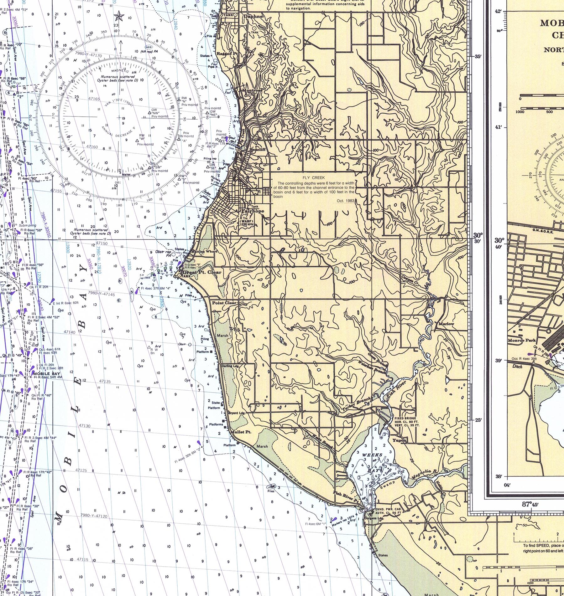 Mobile Bay Map – Alabama Nautical Chart NOAA 11376 Reproduction ...