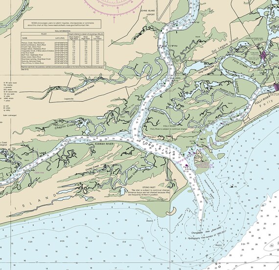 Seabrook Island, Kiawah Island, Folly Island, SC Nautical Chart Sign