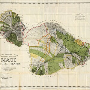 Karte von Maui, Hawaii-Inseln, 1906.   Restaurierung Hardware Home Deco Stil alte Wand Vintage Reprint.