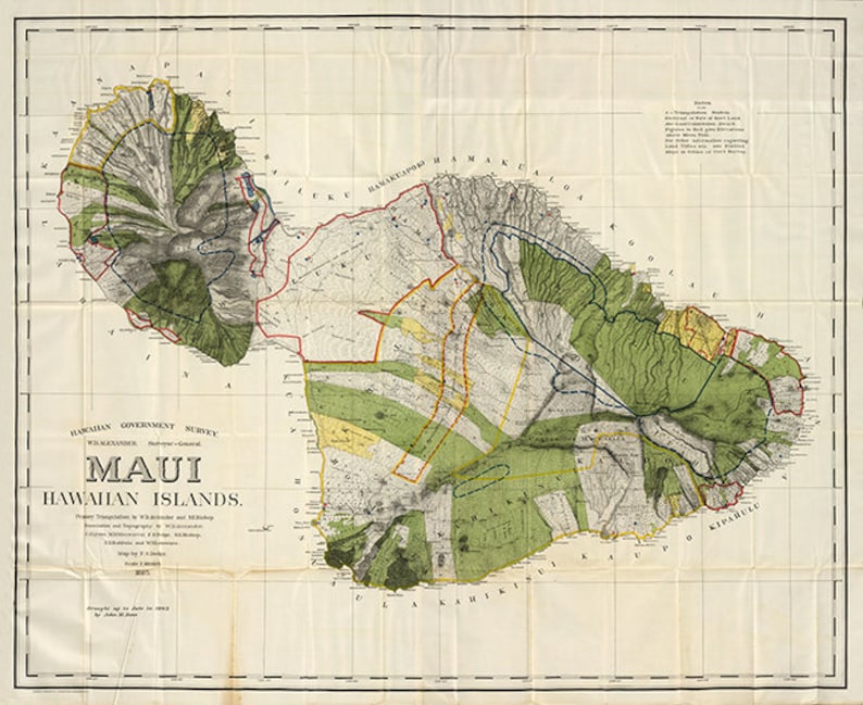 Map of Maui Hawaiian Islands 1906. Restoration Hardware Home Etsy