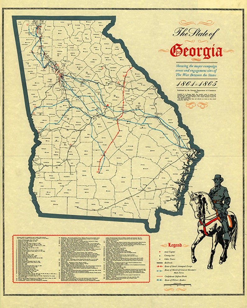 State of Map of War Between 1861 1865. Vintage Etsy
