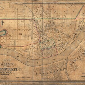 Mapa de Cincinnati, condado de Hamilton, Ohio, 1838. Reimpresión vintage de pared antigua de estilo decorativo para el hogar de Restoration Hardware.