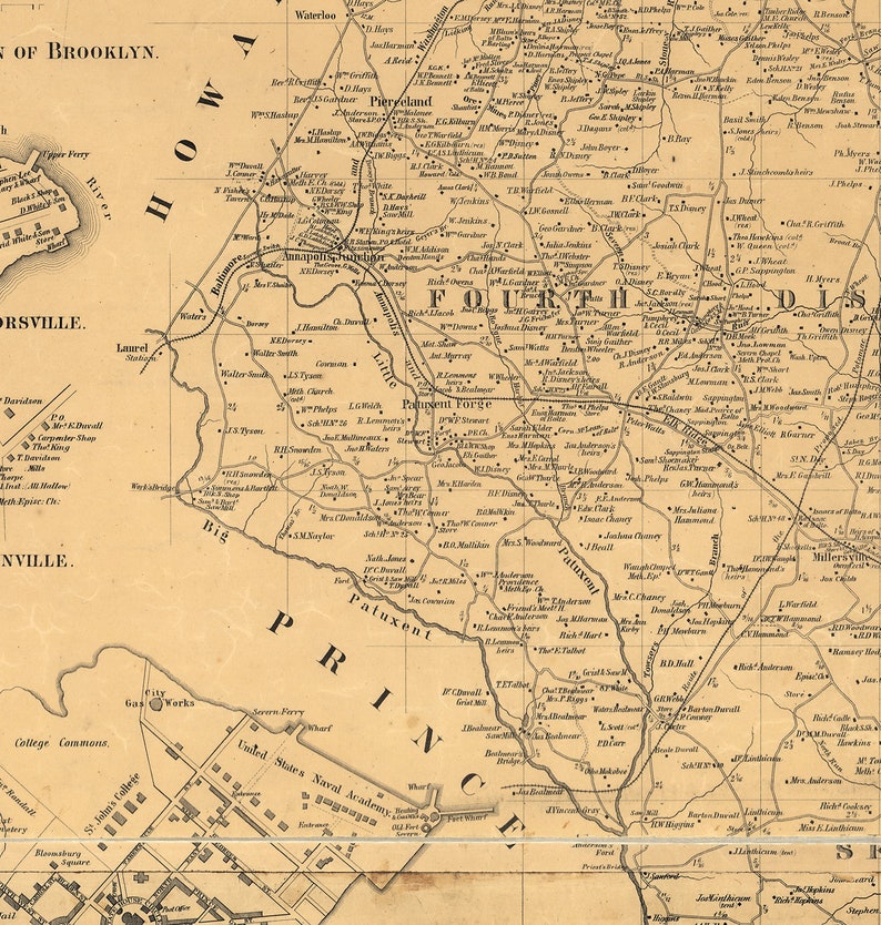Map Of Anne Arundel County Maryland MD 1860 Vintage Home Etsy