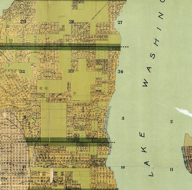Map of Seattle Puget Sound Washington WT 1891. Vintage - Etsy