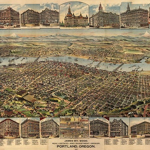 Karte von Portland, Oregon ODER 1890.   Vintage Restaurierung Hardware Zu Hause Deco Style alte Wand Reproduktion Karte drucken.