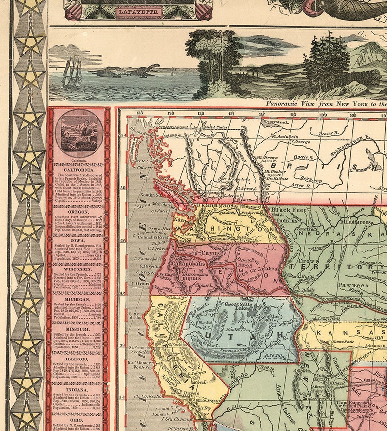 Map of the United States 1855. Restoration Hardware Home Deco - Etsy