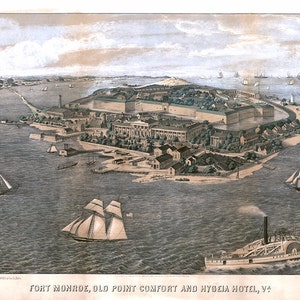 Fort Monroe, Old Point Comfort and Hygeia Hotel, Virginie, Virginie, reproduction de la carte vintage vue aérienne.  Disponible en différentes tailles.