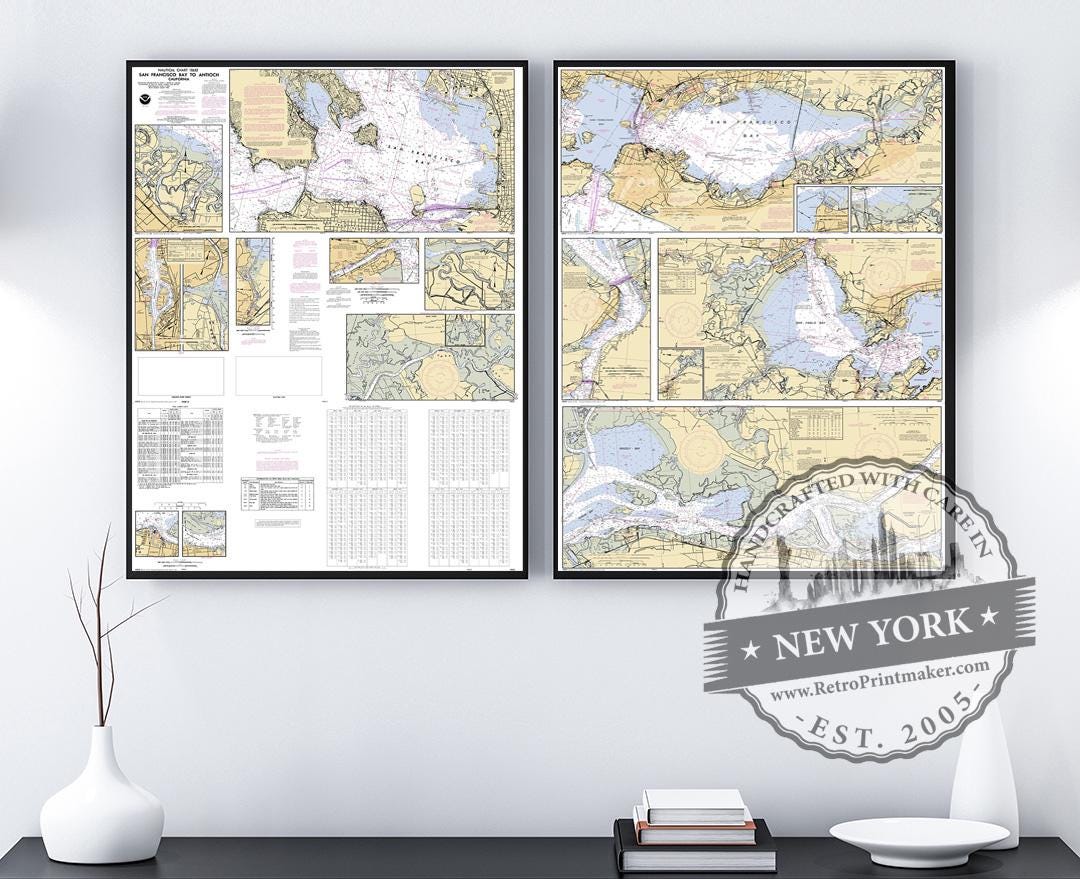 San Francisco Bay to Antioch California Nautical Wall Art Reproduction ...