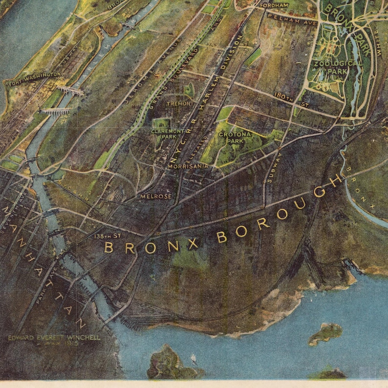 Bronx River Parkway Reservation Vintage New York Map Westchester County ...