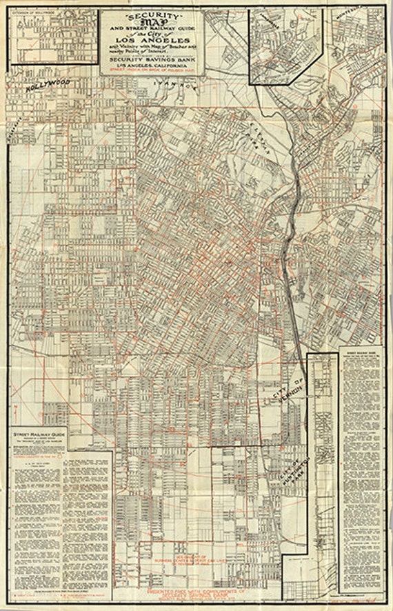 Los Angeles Railway Map Map Of Los Angeles Railway Systems 1908. Shows Various City | Etsy Singapore