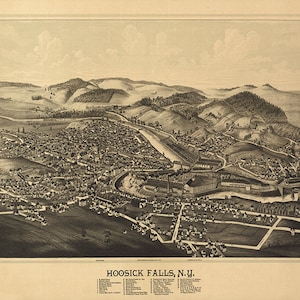 Karte Hoosick Falls, Rensselaer Co. New York, N.Y. 1889 Karte.  Vintage Landkarte aus der Vogelperspektive.  In verschiedenen Größen erhältlich.