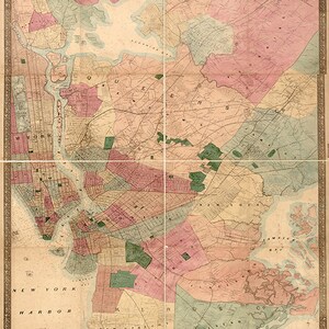 Mapa de Brooklyn, condado de Kings, con partes de Westchester, Queens, Nueva York y Richmond. Dripps, 1872.