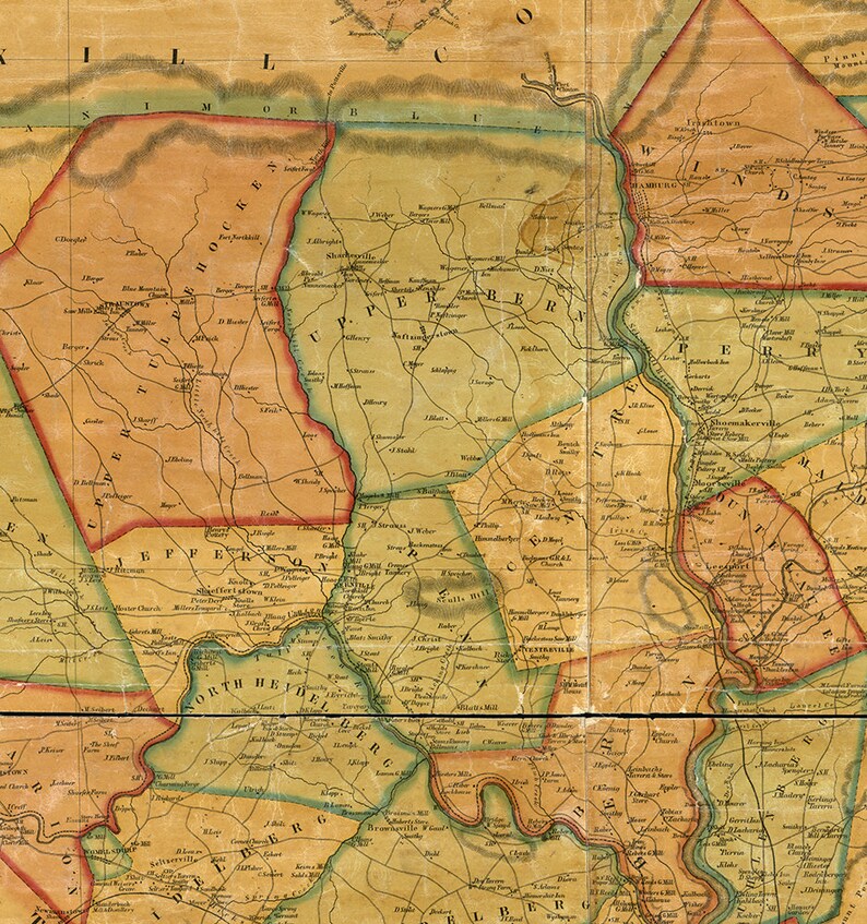 Map of Berks County Pennsylvania PA 1854. Reproduction Etsy