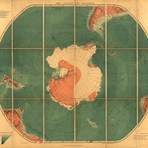 Mapa de la Región Antártica.  Casa vintage Deco reproducción de pared impresión de mapa